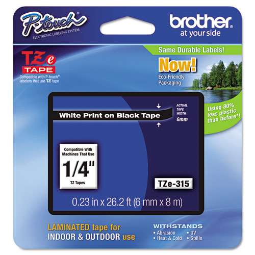 4PK TZ315 Tze315 White on Black Label Tape for Brother P-Touch PT-7600 6mm 1/4" 